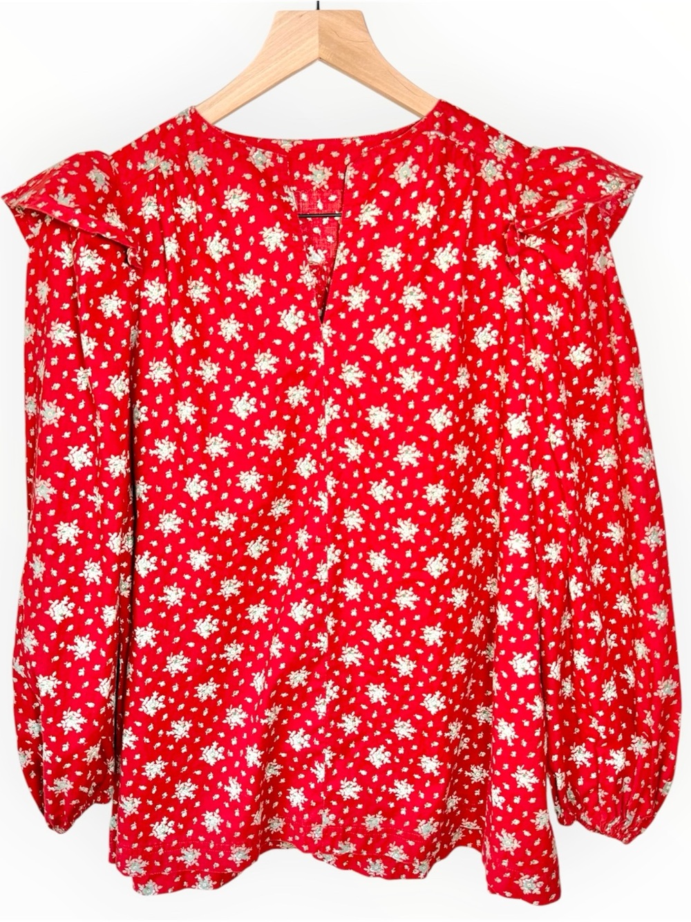 Handmade Western Prairie Top Women’s Size Small Red Floral Ruffles Cottagecore